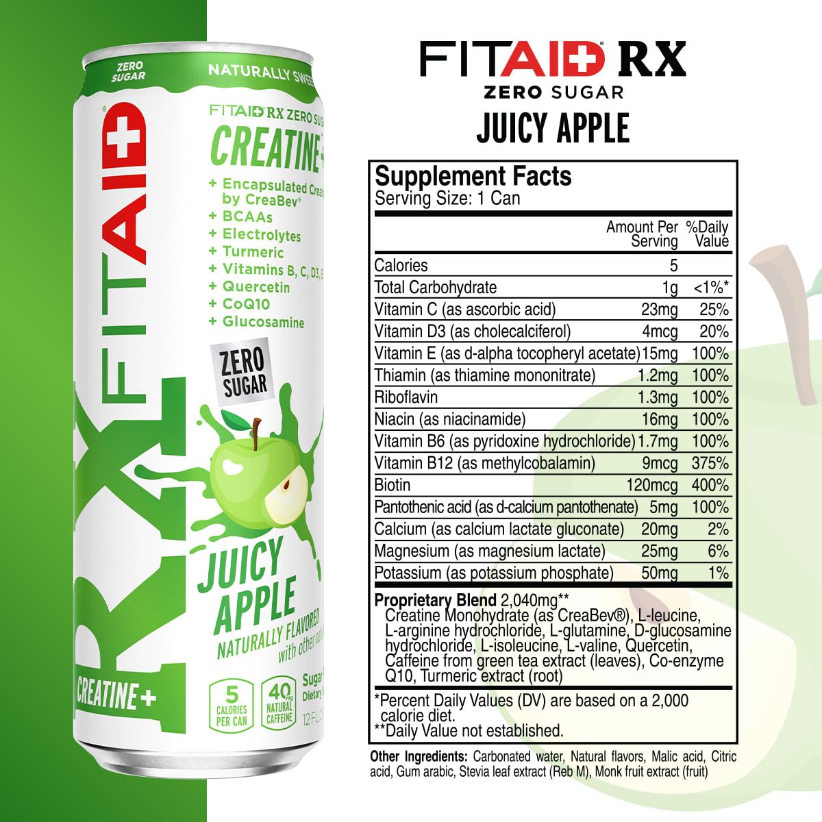 FITAID RX Juicy Apple ZERO 12 Fl Oz (Pack of 12)