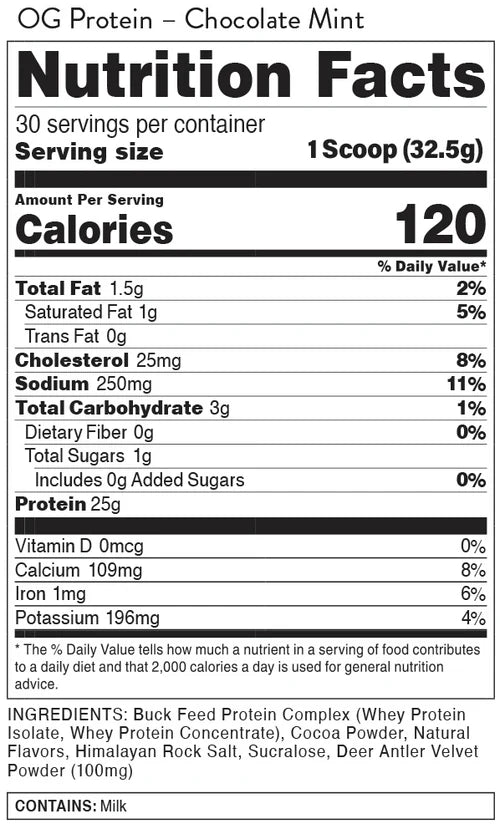 Bucked Up Buck Feed All Natural Mint Chocolate Whey Protein Powder, 25g of Protein, 30 servings