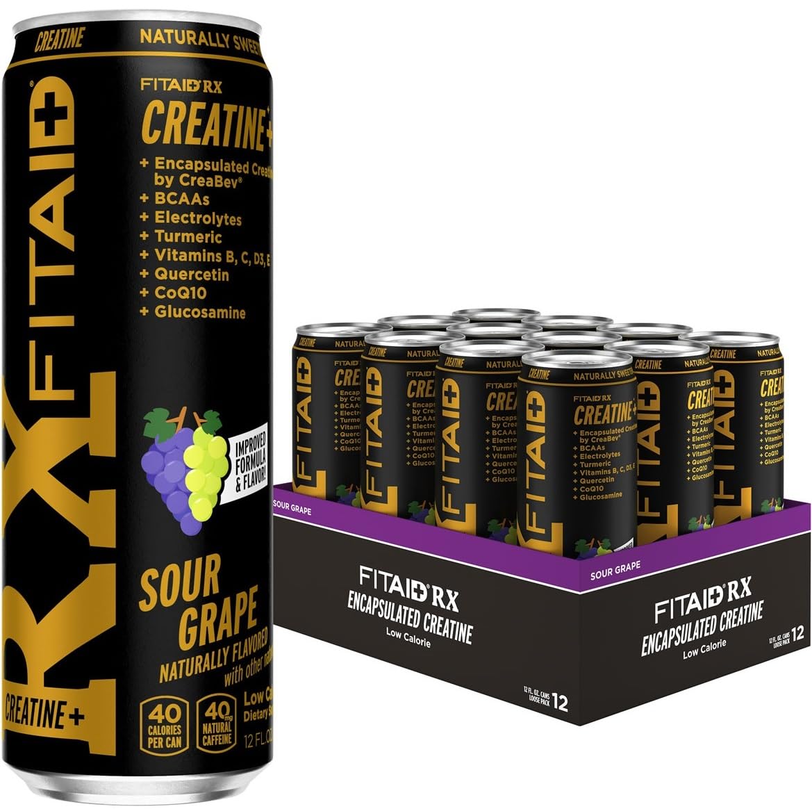 FITAID RX Sour Grape Creatine 12-oz. cans (Pack of 12)
