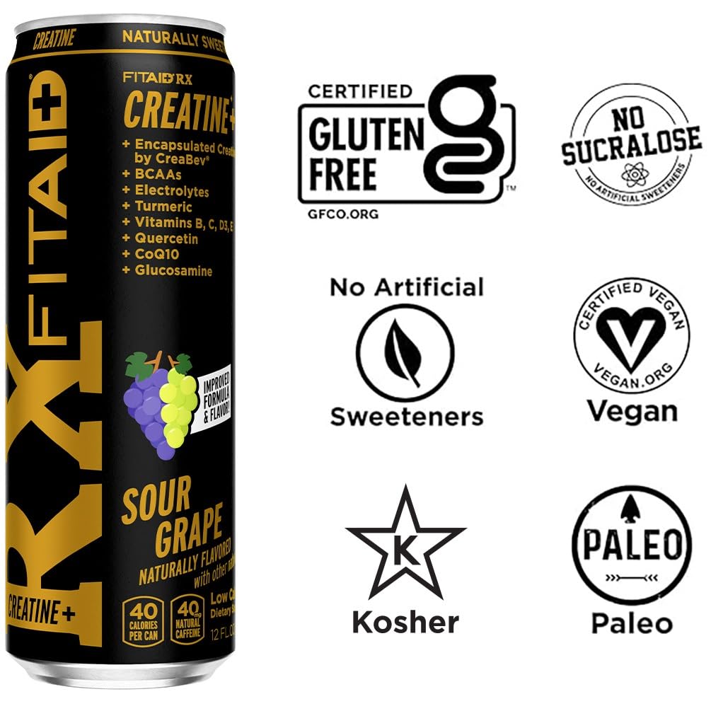FITAID RX Sour Grape Creatine 12-oz. cans (Pack of 12)